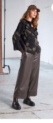 Naya Wide leg Leatherette trousers with band at hem