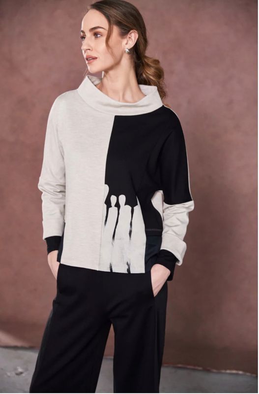 Naya Two tone funnel neck top with placement print at front