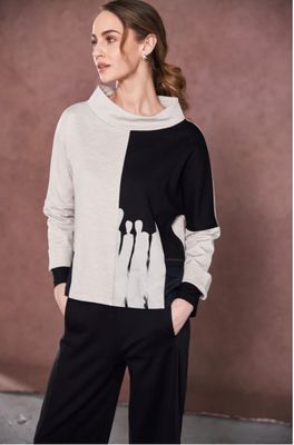 Naya Two tone funnel neck top with placement print at front