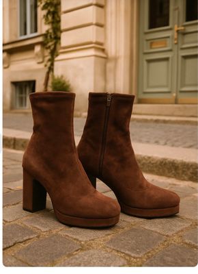 Suedette Sock Boots with Chunky Heel and Platform