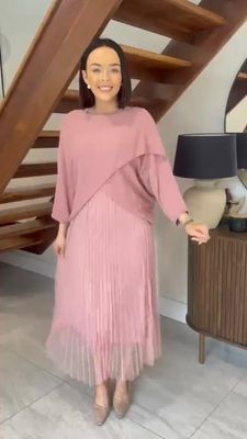 KNIT TOP OVER DRESS WITH PLEATED TULLE SKIRT