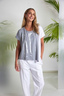 NAYA Placement print with angle hem &amp; contrast side panel