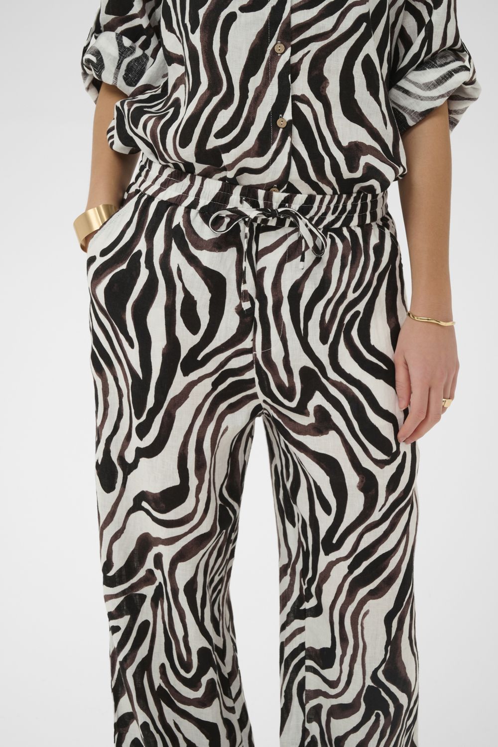 Bellis Black/ White Animal print Linen Trousers