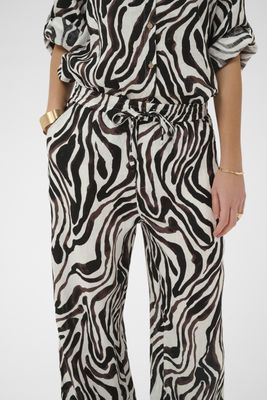 Bellis Black/ White Animal print Linen Trousers