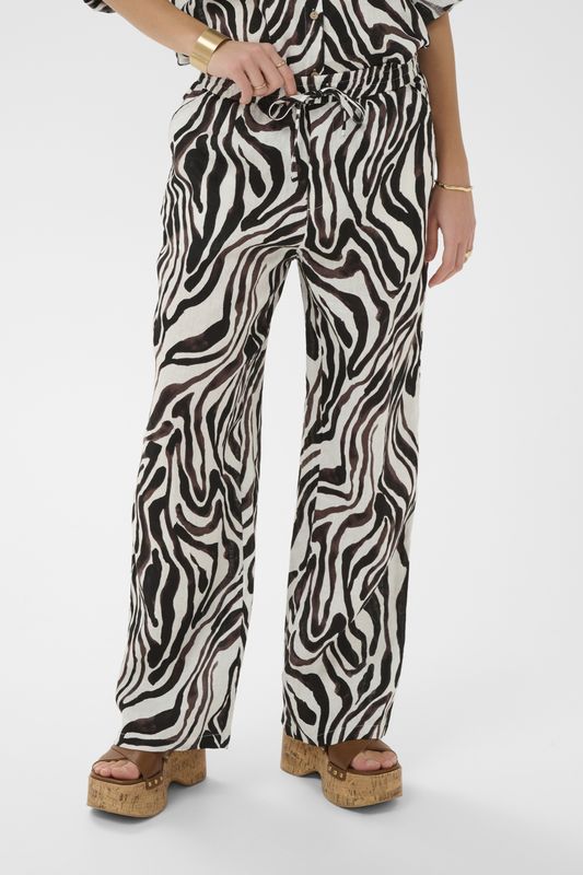 Bellis Black/ White Animal print Linen Trousers