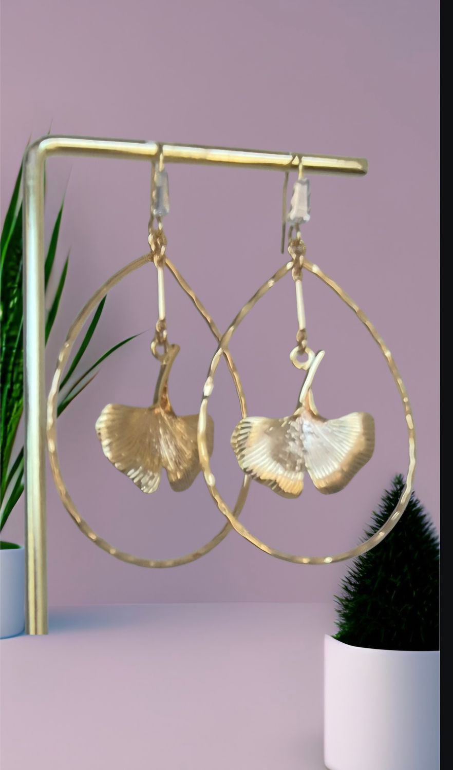Large Teardrop Ginko Leaf earings