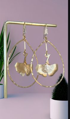 Large Teardrop Ginko Leaf earings