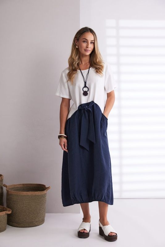 NAYA Dress with contrast skirt with Tie Belt