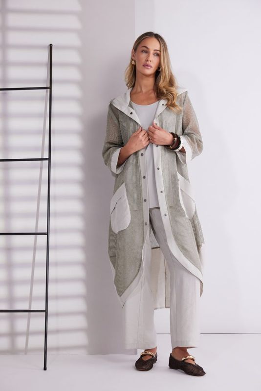 NAYA Mesh Hooded Coat with Contrast Pockets
