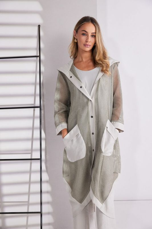 NAYA Mesh Hooded Coat with Contrast Pockets