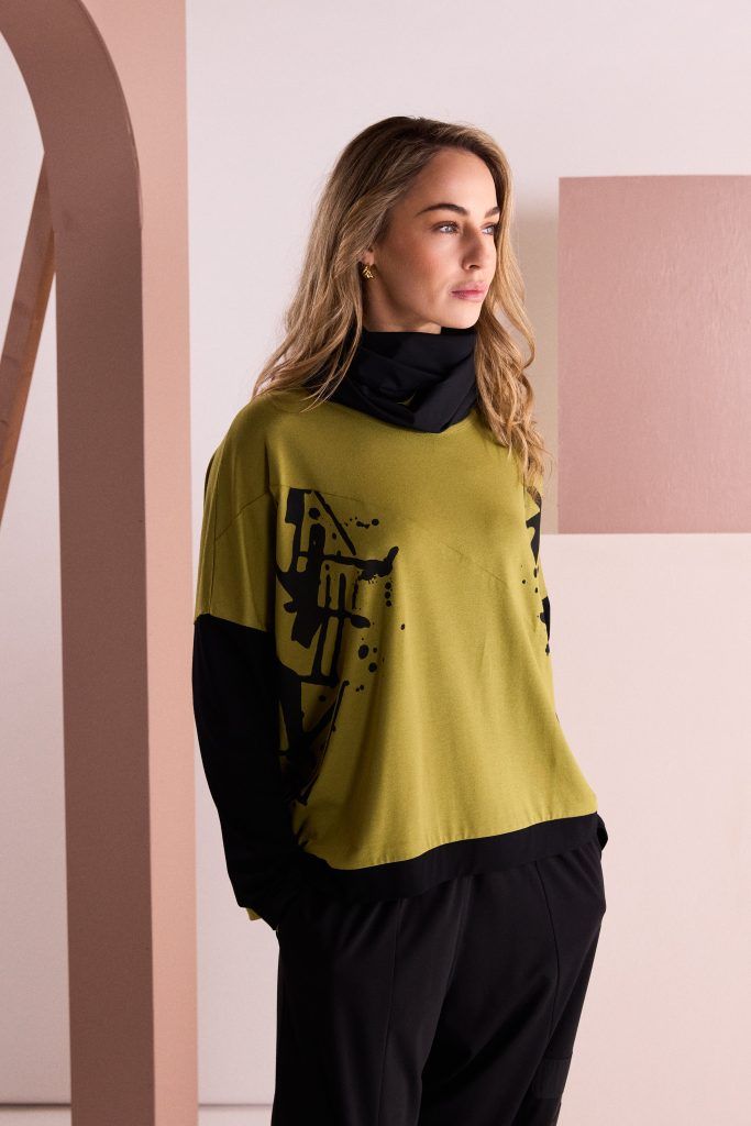 NAYA ​Placement Print Top With Front Angle Seam