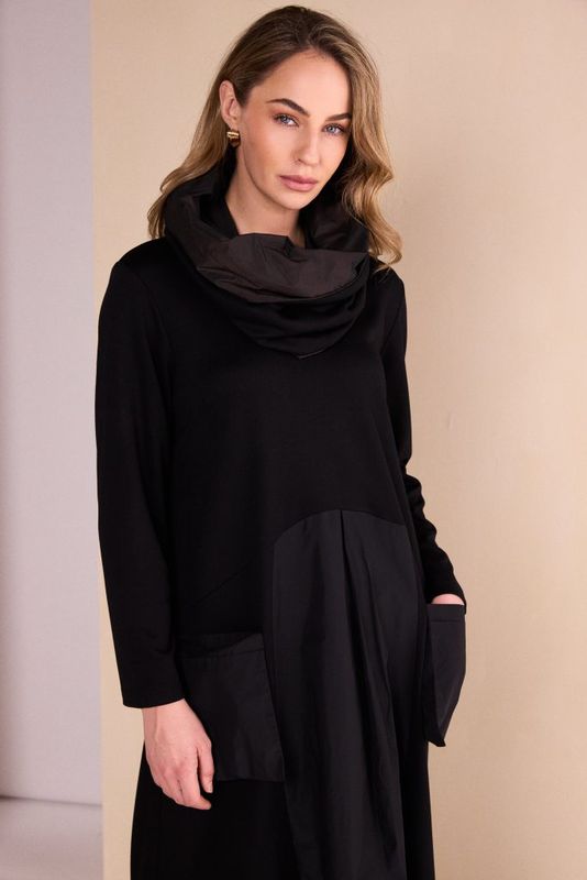 NAYA CURVED HEM DRESS WITH METAL SECTION AND NECKPIECE