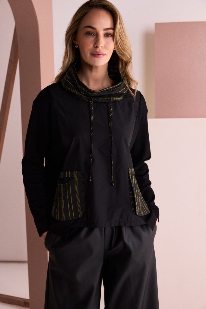 NAYA T​op With Stripe Drawstring Neck And Pocket Detail
