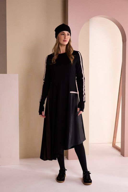 NAYA HIGH NECK DRESS WITH POCKET AND METALLIC TRIM