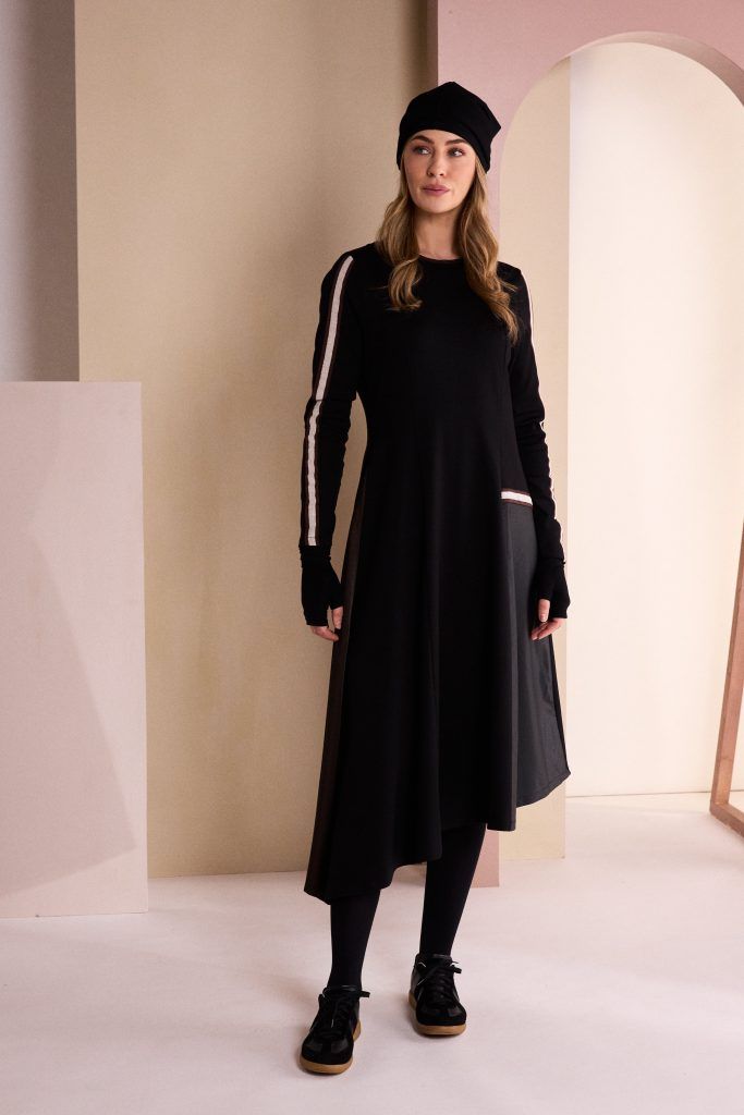 NAYA HIGH NECK DRESS WITH POCKET AND METALLIC TRIM