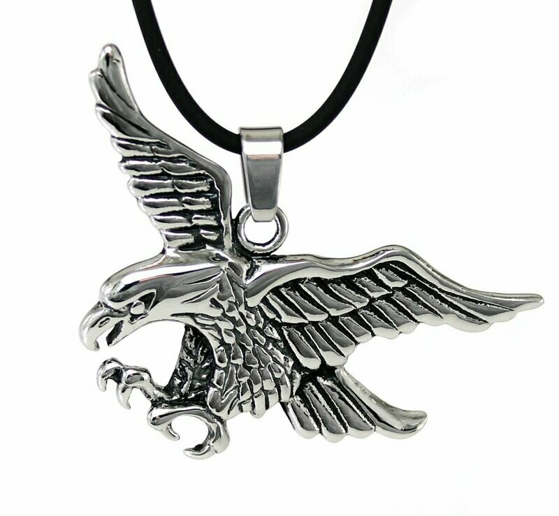 XL Edelstahl Adler Anhänger mit Kautschukkette