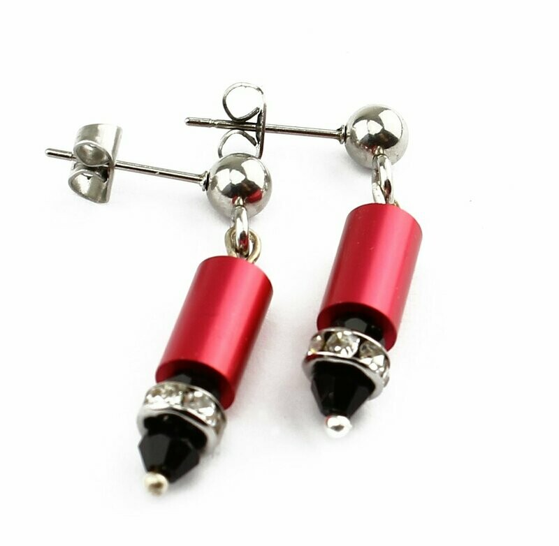 Aluminium Ohrstecker Rot mit Strass