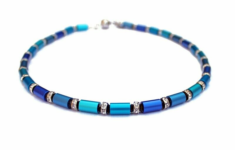 A-Line Aluminium Halskette / Collier Türkis Blau mit Strass