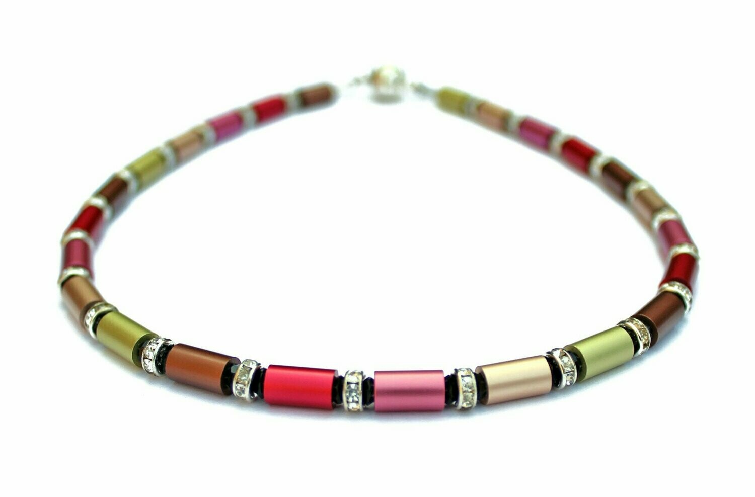 Aluminium Halskette / Collier in warmen Herbstfarben mit Strass