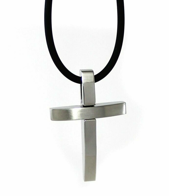 Edles satiniertes Edelstahlkreuz mit Kautschukkette
