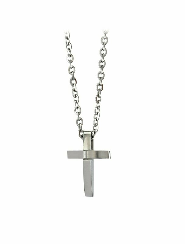 Satiniertes Mini Edelstahlkreuz mit Ankerkette