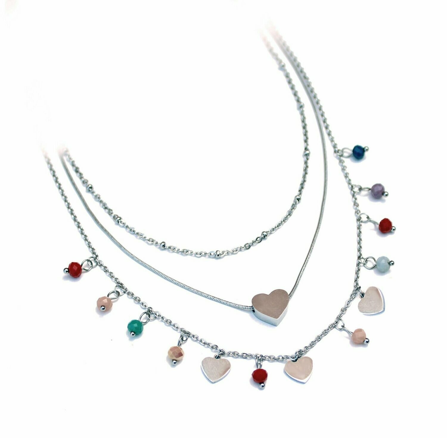 Mehrreihige Halskette Herzen aus Edelstahl - Entzückende Lagenkette