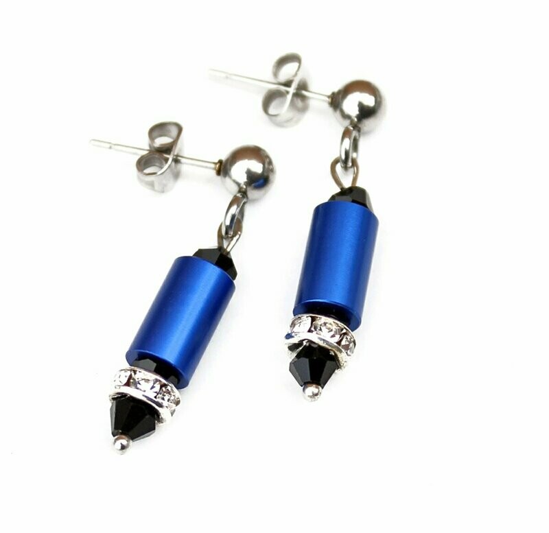 Aluminium Ohrstecker Royalblau mit Strass