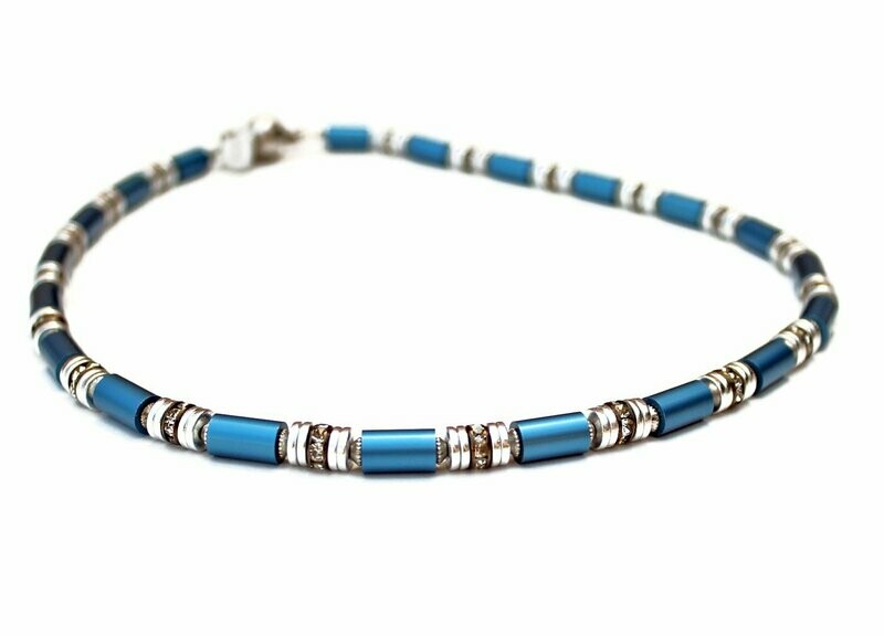 Zeitlos - Edel - Elegante Bicolor Kette  in Jeansblau Silber