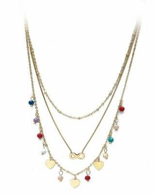 Mehrreihige Halskette Herzen & Infinity aus Edelstahl vergoldet - Zauberhafte Lagenkette