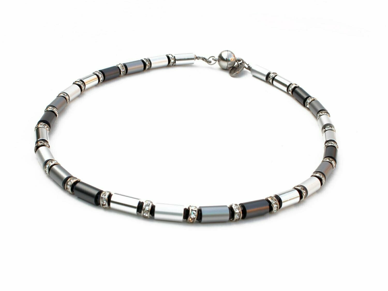 Aluminium Halskette / Collier Silber & Grau mit Strass - klassisch & elegant