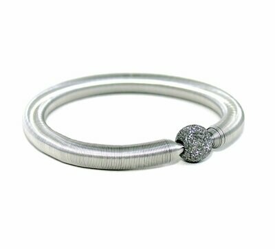 Edelstahl Stretch Armband mit 925 Silber Perle in Grau