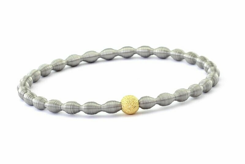 Edelstahl Stretch Armband mit 925 Silber Perle Vergoldet