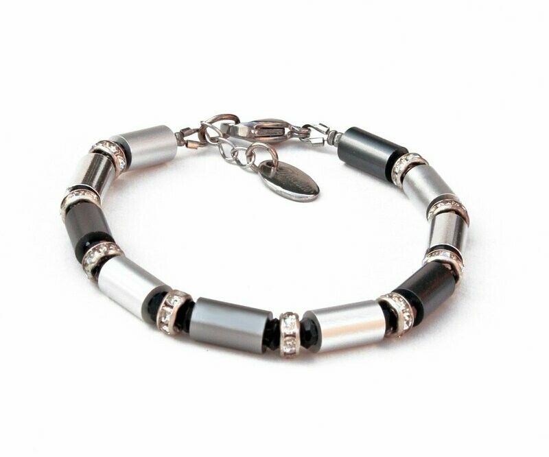Aluminium Armband Silber & Grau mit Strass - klassisch elegant