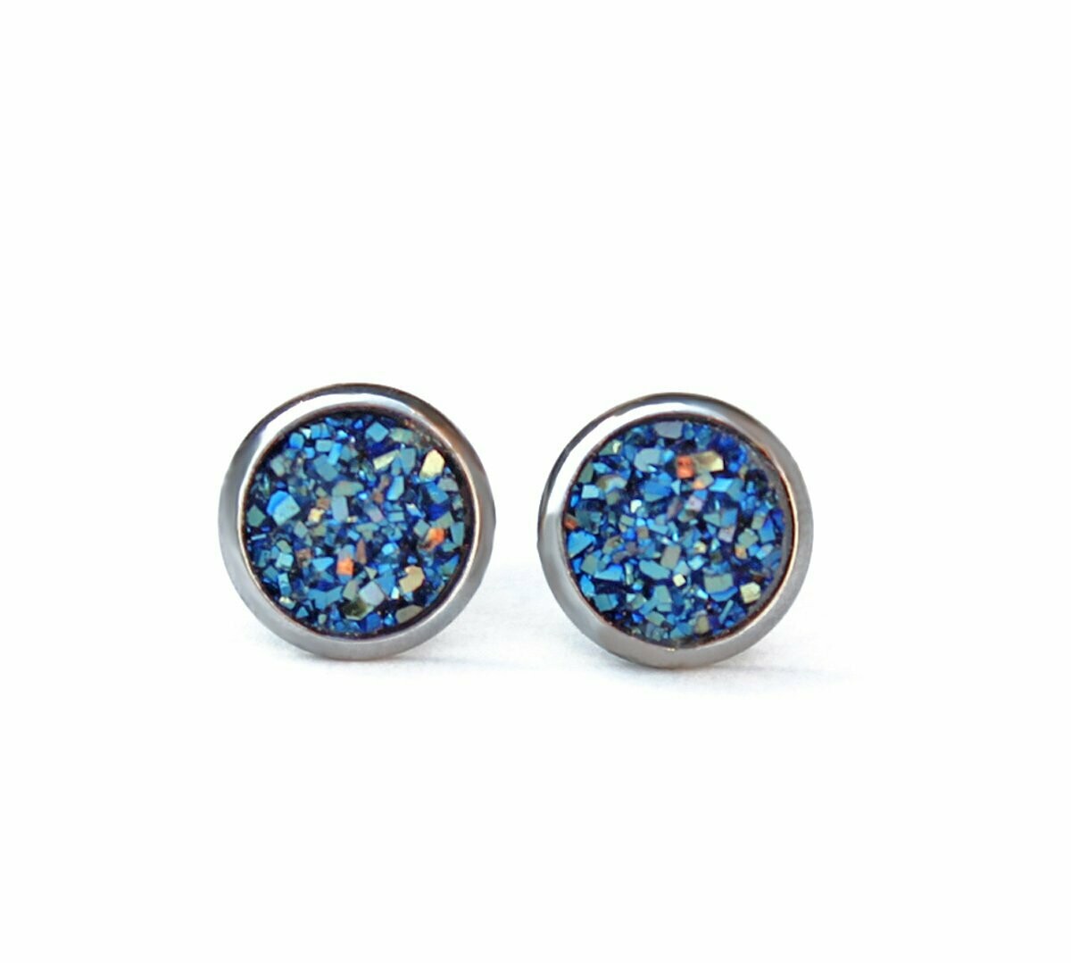 XS 316L Edelstahl Cabochon Glitzer Ohrstecker "Jeansblau"