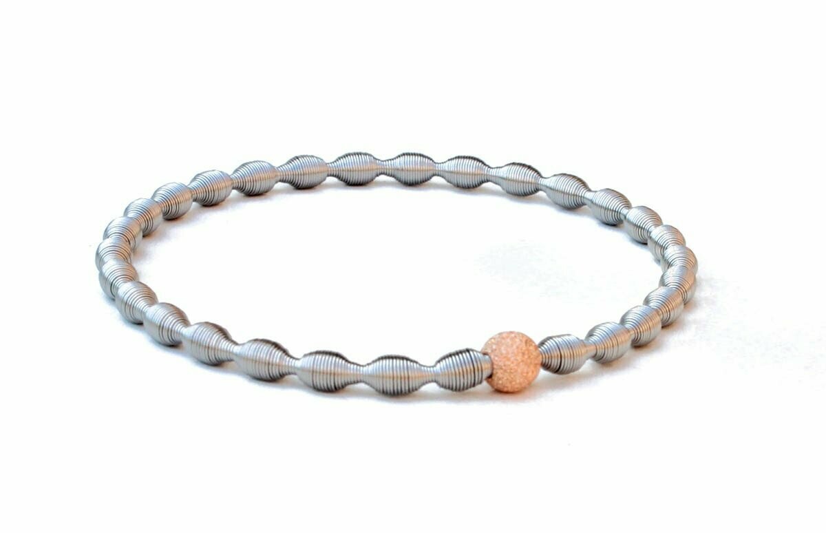 Edelstahl Stretch Armband mit 925 Silber Perle Rosévergoldet