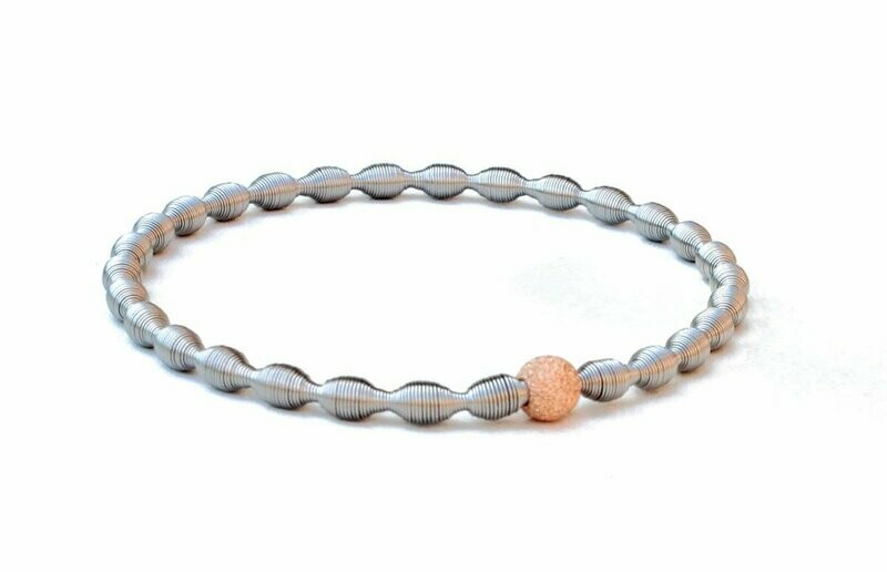 Edelstahl Stretch Armband mit 925 Silber Perle Rosévergoldet
