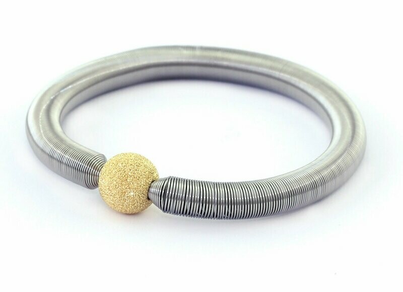 Edelstahl Stretch Armband mit 925 Silber Perle in Gold
