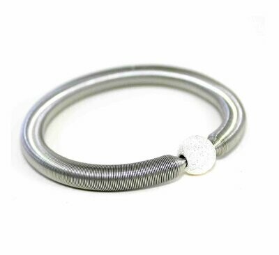 Edelstahl Stretch Armband mit 925 Silber Perle in Weiss