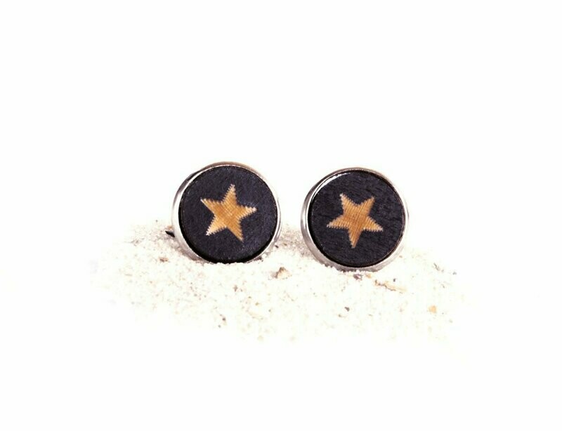 Holz & 316L Edelstahl Cabochon  Ohrstecker "Stern" Schwarz