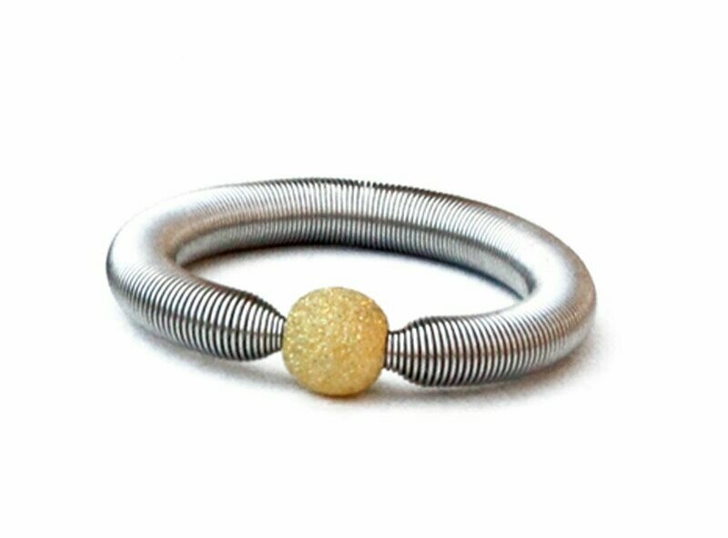 Edelstahl Stretch Ring mit 925 Silber Perle in Gold