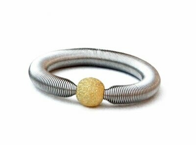 Edelstahl Stretch Ring mit 925 Silber Perle in Gold