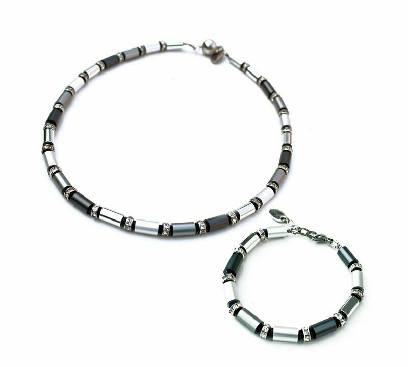 A-Line Aluminium Schmuckset Silber & Grau mit Strass