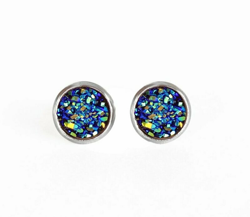 XS 316L Edelstahl Cabochon Glitzer Ohrstecker "Heliotrop"