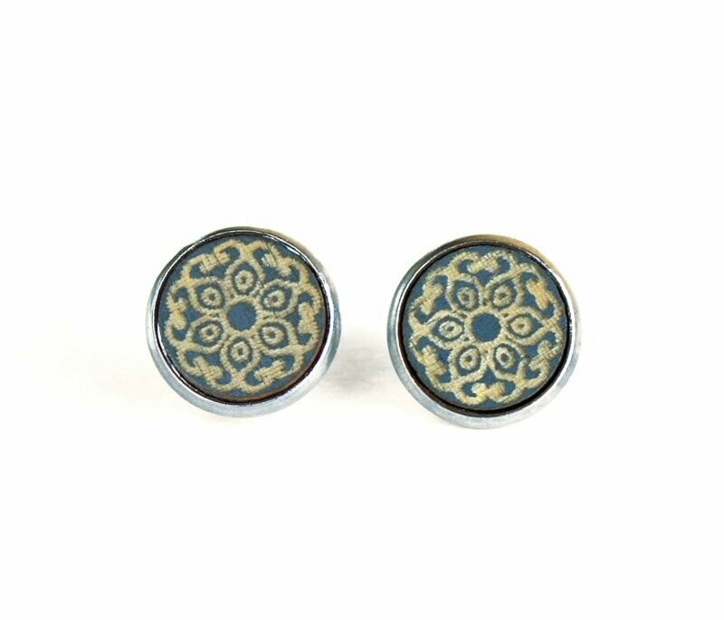 Holz & 316L Edelstahl Cabochon  Ohrstecker "Mandala" Anthrazit