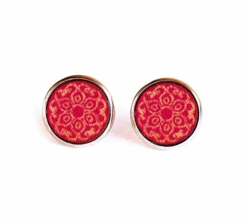 Holz & 316L Edelstahl Cabochon  Ohrstecker "Mandala" Kirschrot