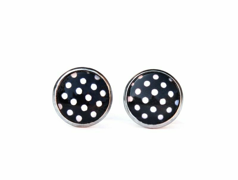 Edelstahl Cabochon Ohrstecker "Rockabilly" Polka Dots