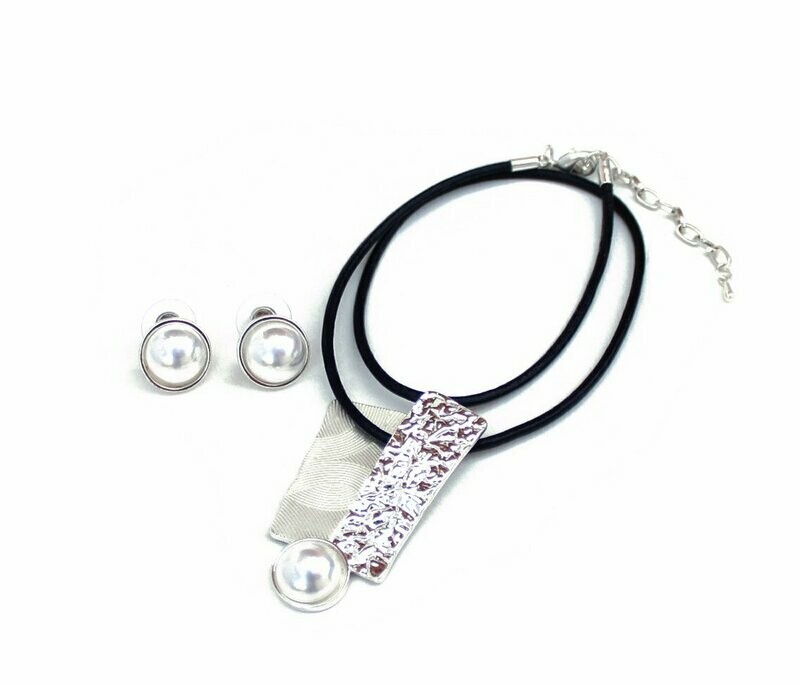 Rhodiniertes Schmuckset "Mia" mit Perle