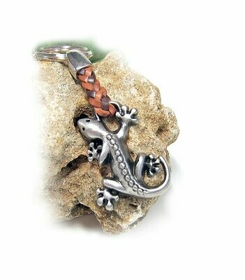 Gecko Schlüsselanhänger aus Zinn mit Lederband - Edler Talismann