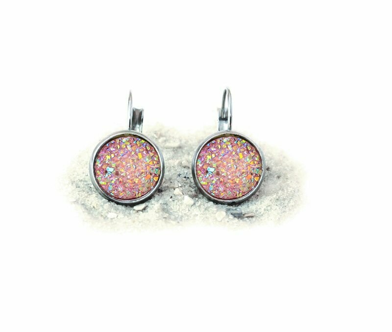 Edelstahl Cabochon Glitzer Ohrhänger "Pfirsich Rosé"
