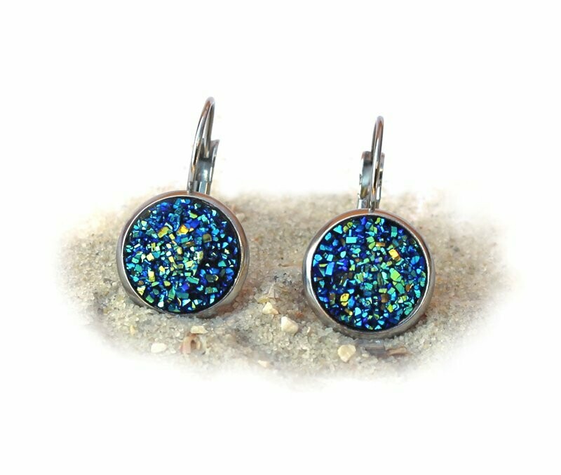 Edelstahl Cabochon Glitzer Ohrhänger "Heliotrop"